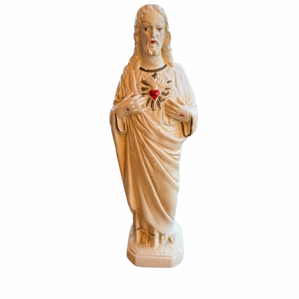 1940s-60s 12.25” Tall Sacred Heart of Jesus Chalkware Figure